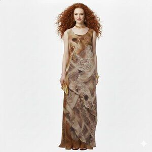 Vtg 90s Patchwork Animal Print Dress XL Fairy Grunge Boho Y2K Paisley Floral